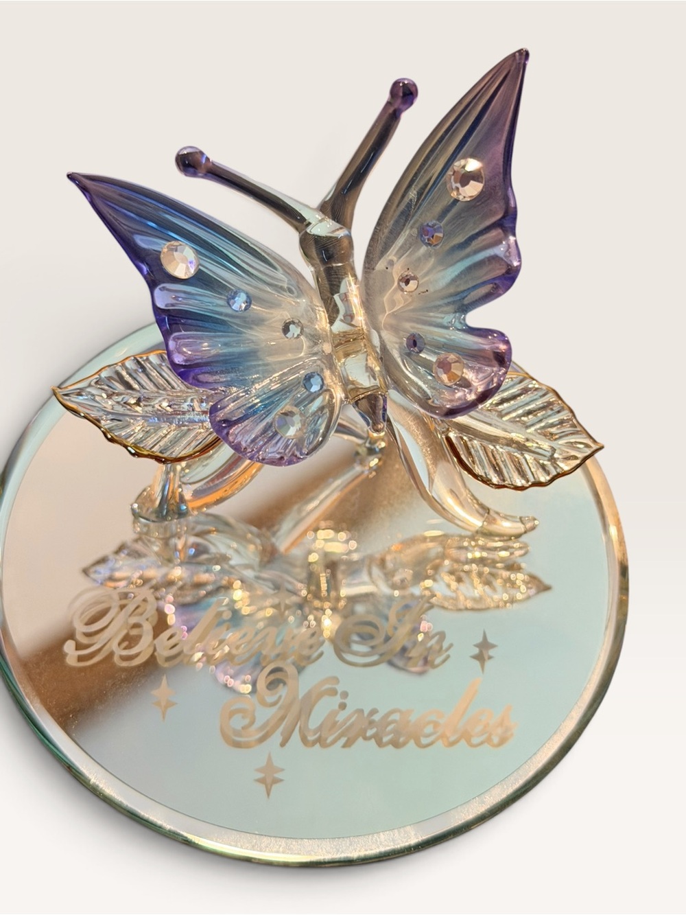 Glass Baron Believe in Miracles Butterfly Crystal Figurine 22K Gold